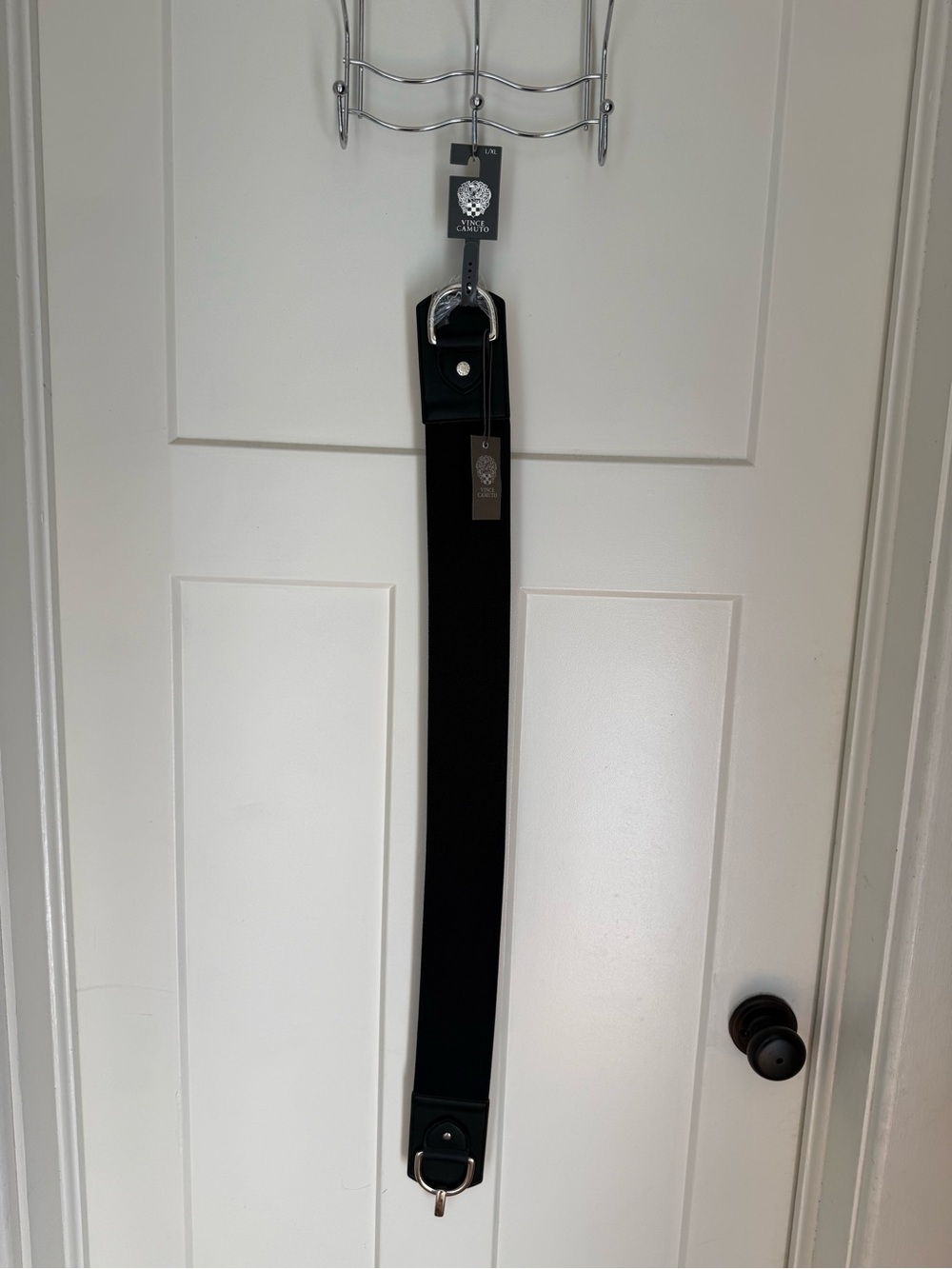 Vince Camuto Black Elastic Belt with Silver Buckle